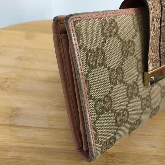 Gucci GG Tan Canvas Python Strap and Pink Trim Continental Wallet / Purse wallet - Picture 7 of 14